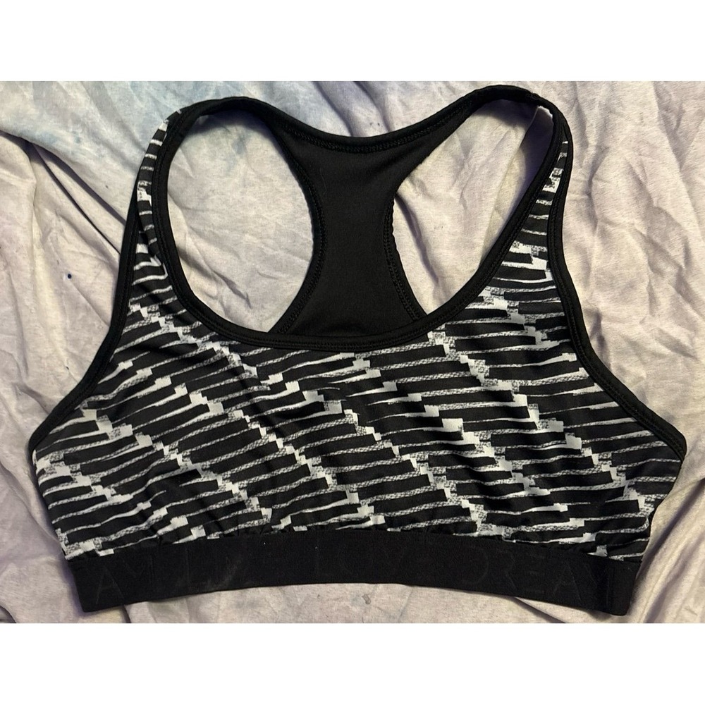 Live Love Dream Grey & Black Print Women's Sports Bra,‎ Size Large